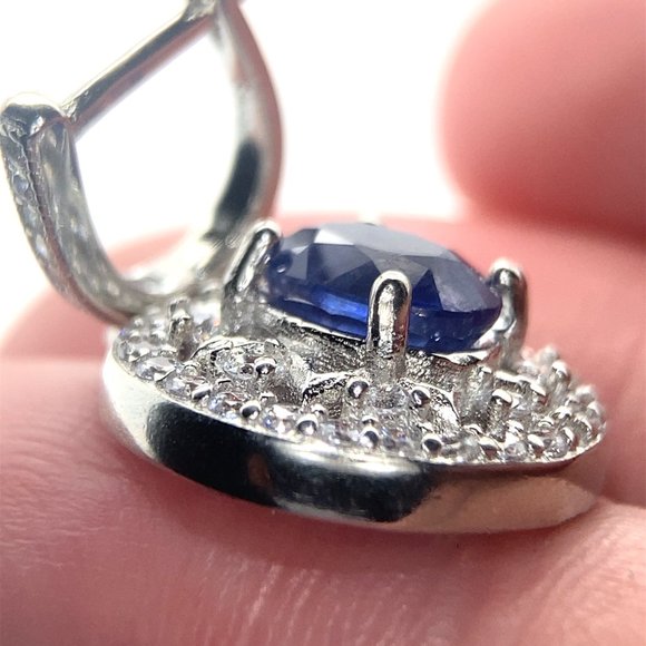 Blue Sapphire 4.20ct Platinum Finish Solid 925 Sterling Silver Earrings - Picture 4 of 7